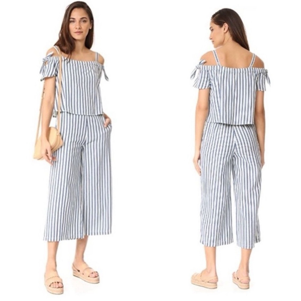 Madewell Blue and White Striped Cropped Jumpsuit